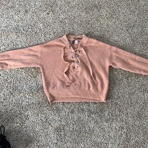 Dusty Rose Knit Tie Sweater